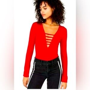 Express One Eleven Red Stretchy Bodysuit, Size S/P